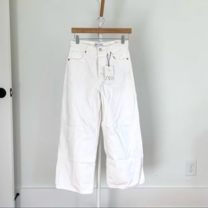 NWT ZARA high rise wide leg cropped white jeans